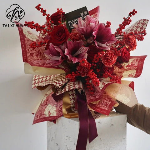 New Hera light luxury paper series flower wrapping paper red bouquet thousand bird grid thickened waterproof bag flower paper material