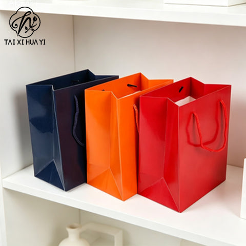 Solid color glossy universal gift packaging tote bag tea bag kraft paper tote bag watch box paper bag jewelry bag