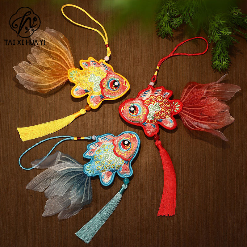 Guochao Dragon Boat Festival Goldfish Koi Sachet Pendant Embroidered Tassel Sachet Portable Pendant Purse Activity Small Gifts