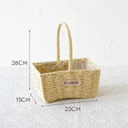 Woven Flower Basket with Paper Rope Handle for Mother's Day Party Wedding Easter Decor Wooden Gift Basket for Festive Occasions