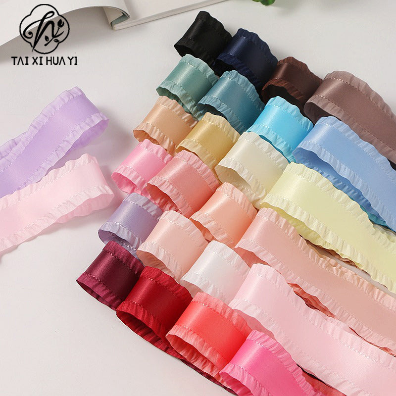 23mm Lychee Pattern Skirt Edge Satin Ribbon Handmade DIY Hair Accessory Bow Ruffle Ribbon Clothing Accessories Secondary image