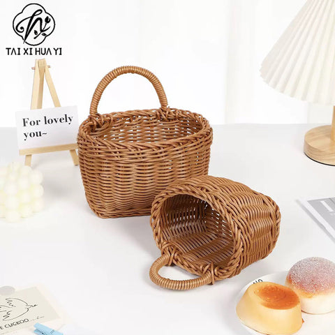 Japanese style rattan kitchen ginger and garlic storage basket kitchen utensils hanging basket indoor small items storage wall hanging basket portable small flower basket