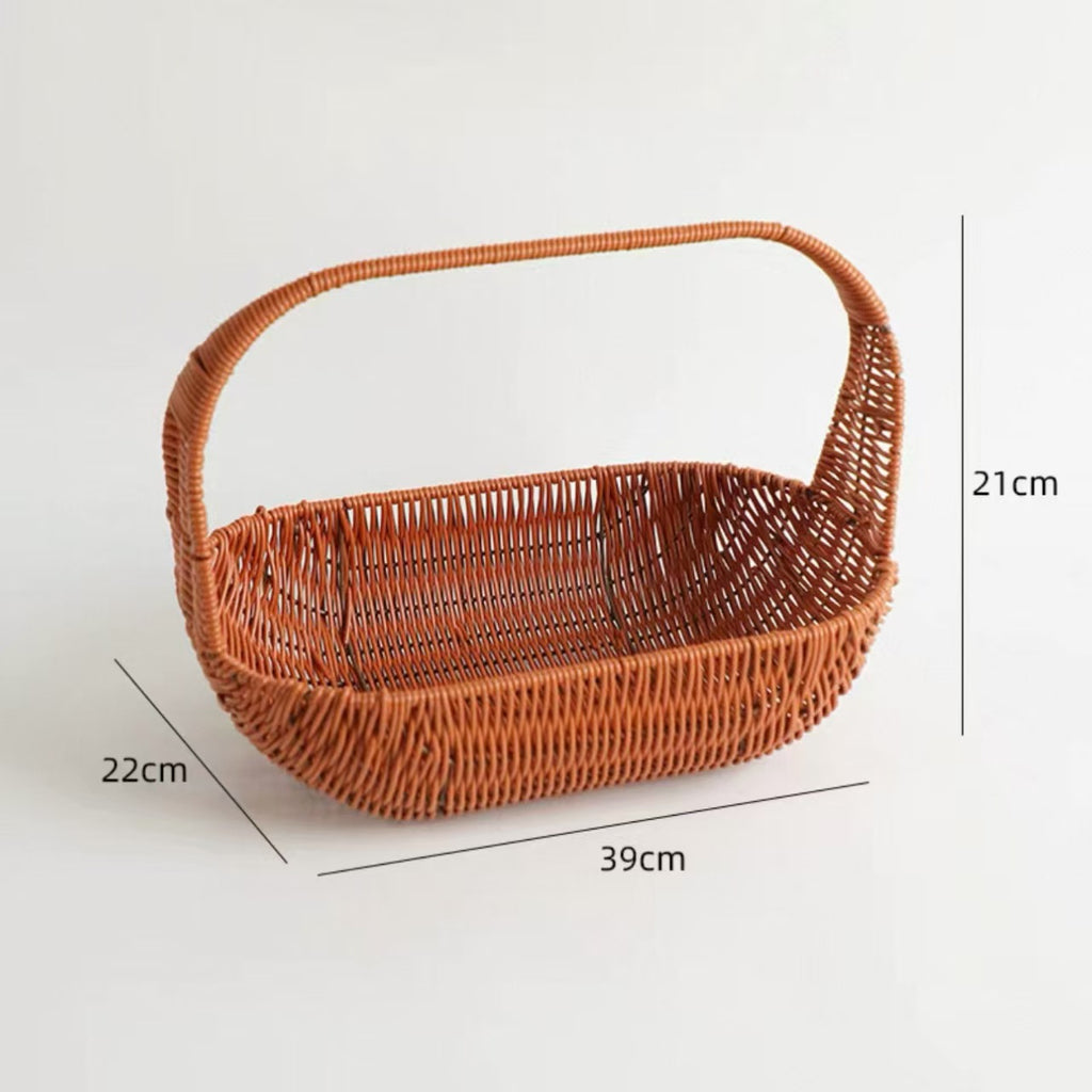 Plastic Wicker Picnic Basket with Handle for Home Outdoor Use Hand-Woven Straw Flower Basket for Gifts