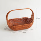 Plastic Wicker Picnic Basket with Handle for Home Outdoor Use Hand-Woven Straw Flower Basket for Gifts
