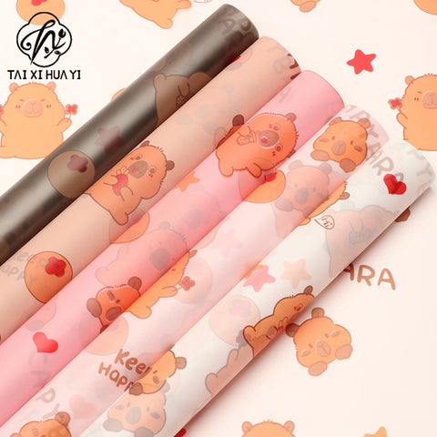 Cartoon pattern love kaka flower bouquet wrapping paper kapibara translucent neon paper gift wrapping paper