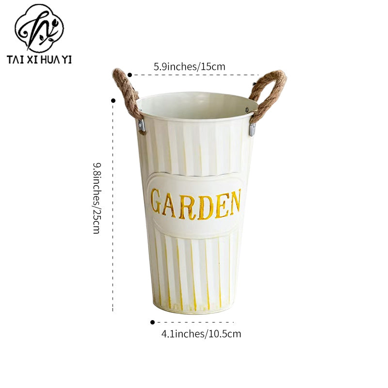 Retro old wrought iron waking flower bucket deep water flower arrangement bucket flower shop home living room decoration floor-to-ceiling iron flower bucket