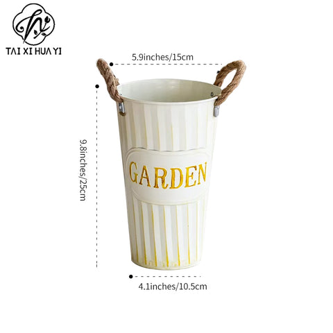 Retro old wrought iron waking flower bucket deep water flower arrangement bucket flower shop home living room decoration floor-to-ceiling iron flower bucket