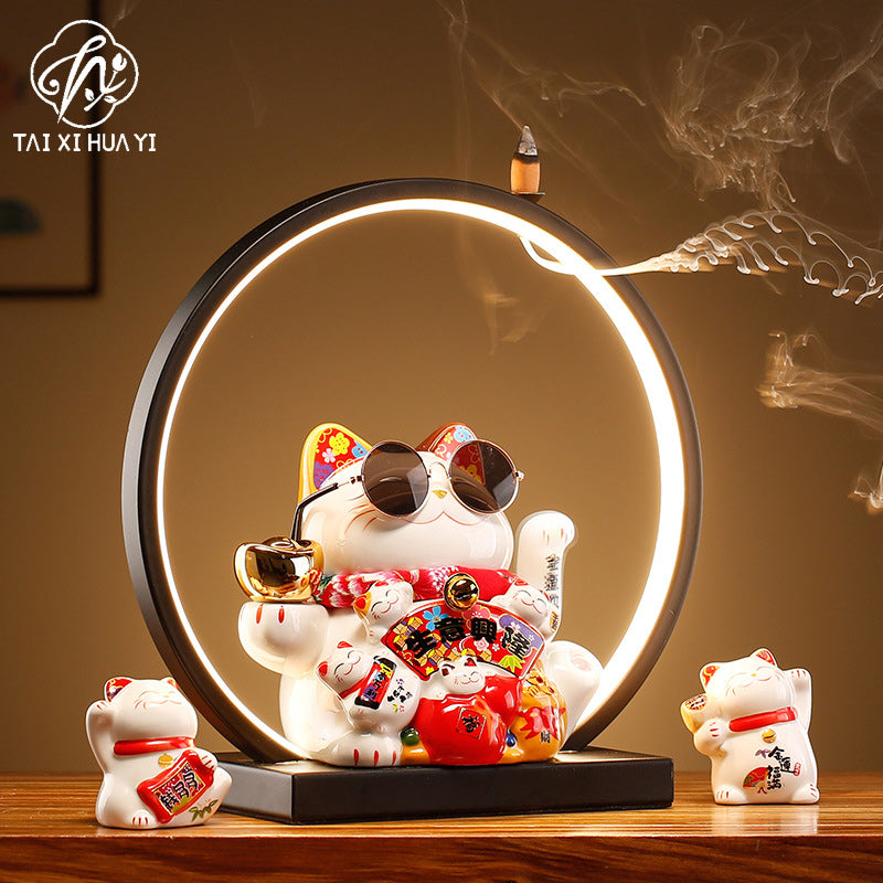 New Chinese LED lamp ring living room creative ornament Gundam background light gift home decoration flowing water ornament