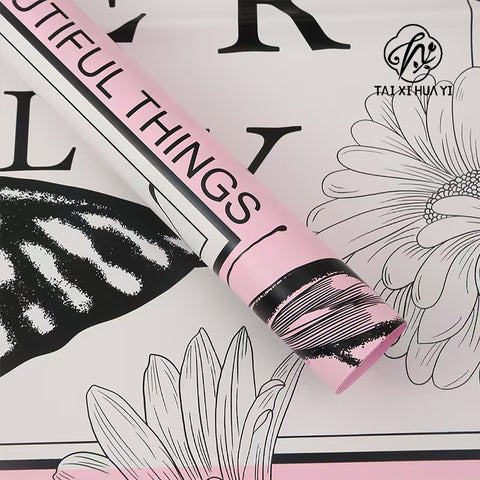 New waterproof retro dreamy butterfly floral wrapping paper - bopp thickened pearlescent film, available in multiple colors