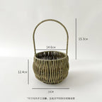 Plastic Wicker Picnic Basket with Handle for Home Outdoor Use Hand-Woven Straw Flower Basket for Gifts