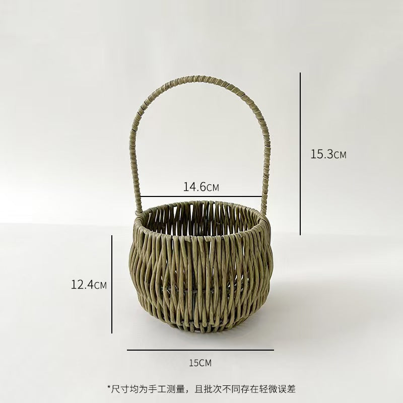 Plastic Wicker Picnic Basket with Handle for Home Outdoor Use Hand-Woven Straw Flower Basket for Gifts
