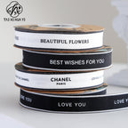 New Bouquet Ribbon Printed English Ribbon Threaded Cotton Strap Flower Packaging Gift Bundle Bow Bouquet Strap