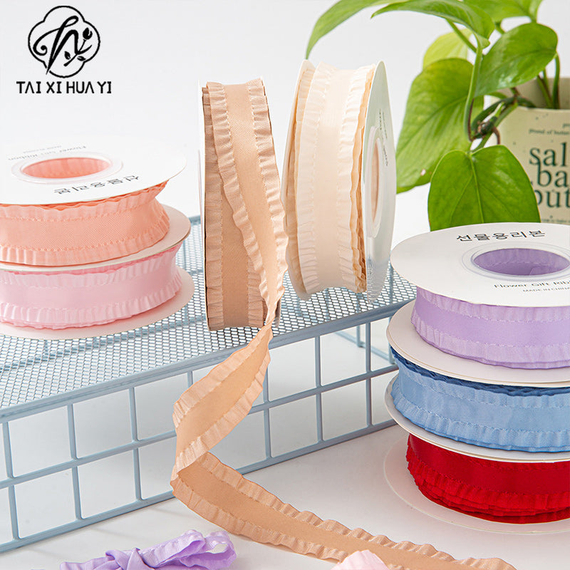 23mm Lychee Pattern Skirt Edge Satin Ribbon Handmade DIY Hair Accessory Bow Ruffle Ribbon Clothing Accessories