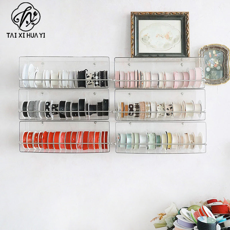 Acrylic ribbon rack Transparent hanging type No punching storage Ribbon rack Flower shop tools Handmade special floral materials Main image