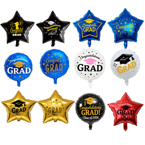 Cross-border hot-selling 18-inch graduation season aluminum foil balloons, round five-pointed star graduation hats, aluminum foil balloon venue decoration
