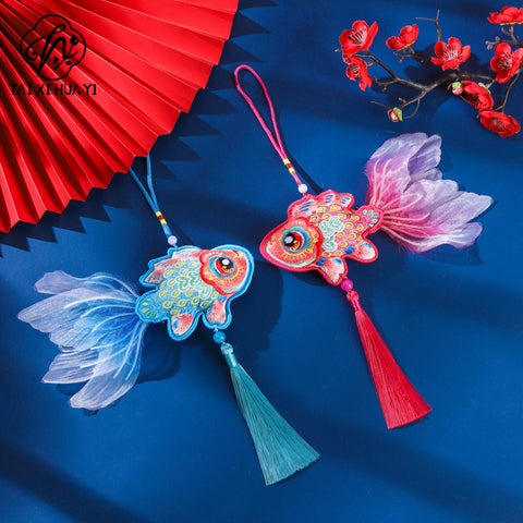 Guochao Dragon Boat Festival Goldfish Koi Sachet Pendant Embroidered Tassel Sachet Portable Pendant Purse Activity Small Gifts