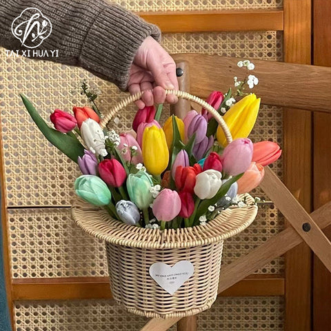 Reinforced integrated handle straw hat top hat flower basket flower arrangement basket fresh bouquet packaging DIY handmade floral materials