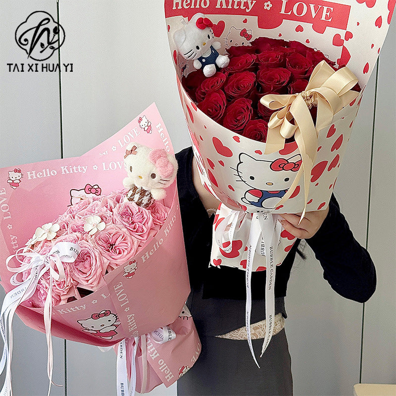520 new products hello Kitty handmade bouquet wrapping paper handmade DIY flower decoration wrapping paper flower shop materials Main image