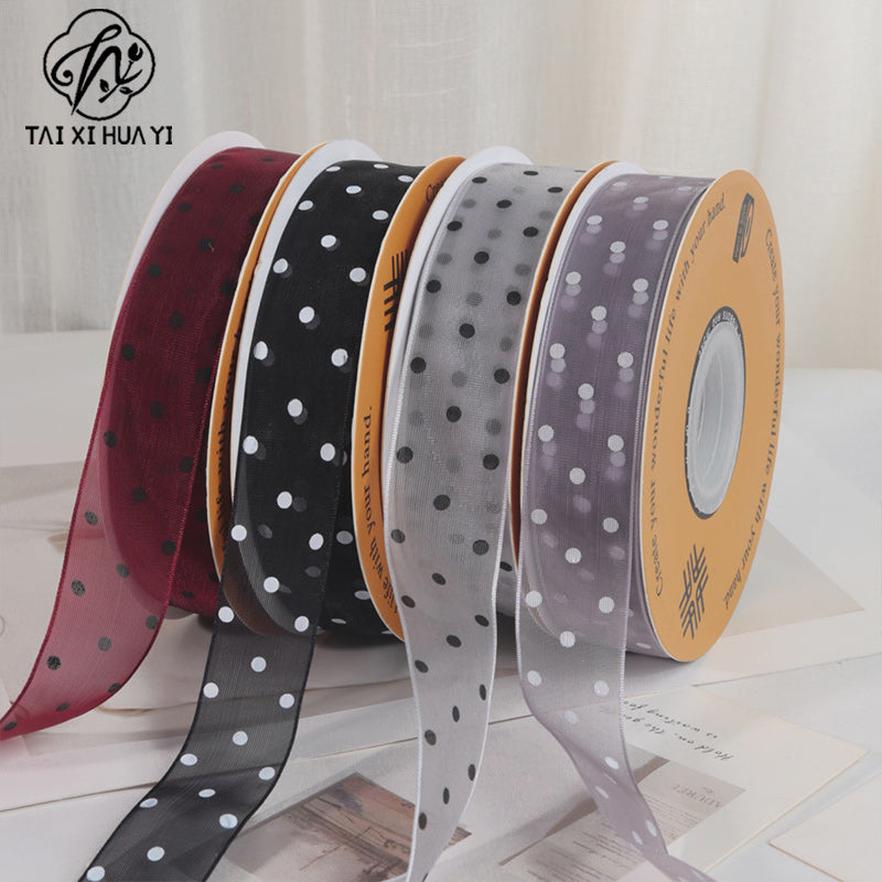 Spot 2.5cm star yarn with flower packaging ribbon polka dot snow yarn webbing bouquet bow ribbon
