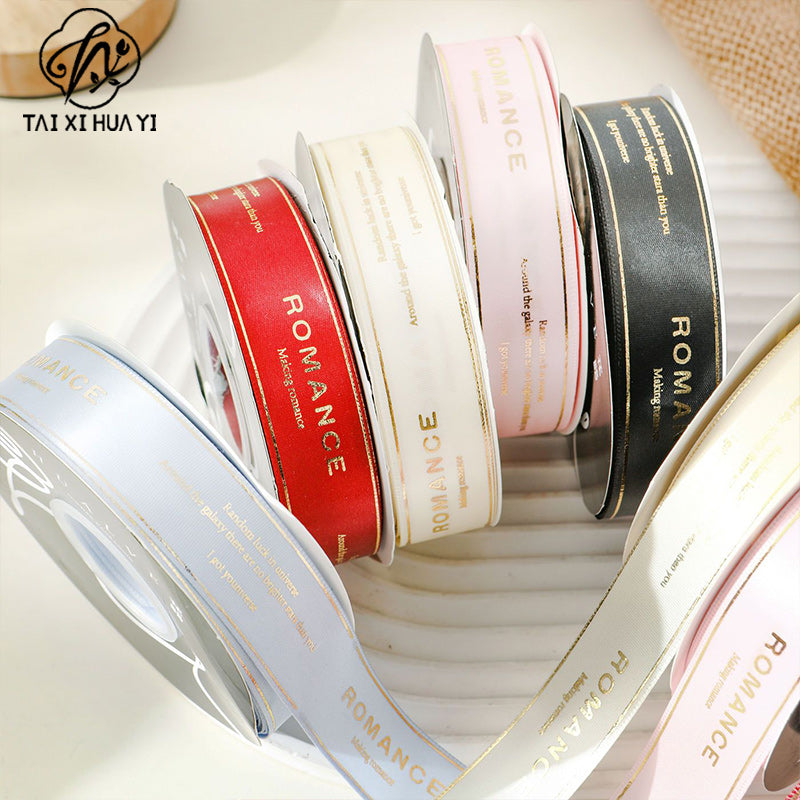 2.5cm English gold-foil ribbon, romantic love words, floral butterfly bouquet, ribbon, gift cake box, ribbon