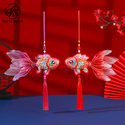 Guochao Dragon Boat Festival Goldfish Koi Sachet Pendant Embroidered Tassel Sachet Portable Pendant Purse Activity Small Gifts