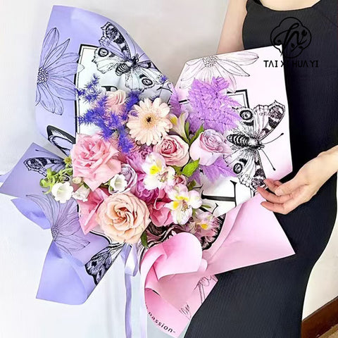 New waterproof retro dreamy butterfly floral wrapping paper - bopp thickened pearlescent film, available in multiple colors