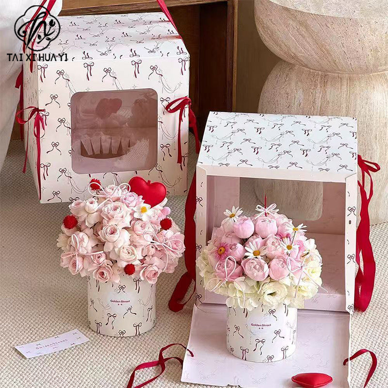 [520 & Mother's Day New Products] Romantic Surprise Flower Arrangement Box Bow Flower Box Handmade DIY Floral Materials