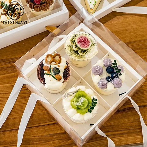 Portable Flower Cake Gift Box Transparent 6 Gongge Dessert Baking Packing Box 4 Gongge Mousse Cup Puff Cake Box
