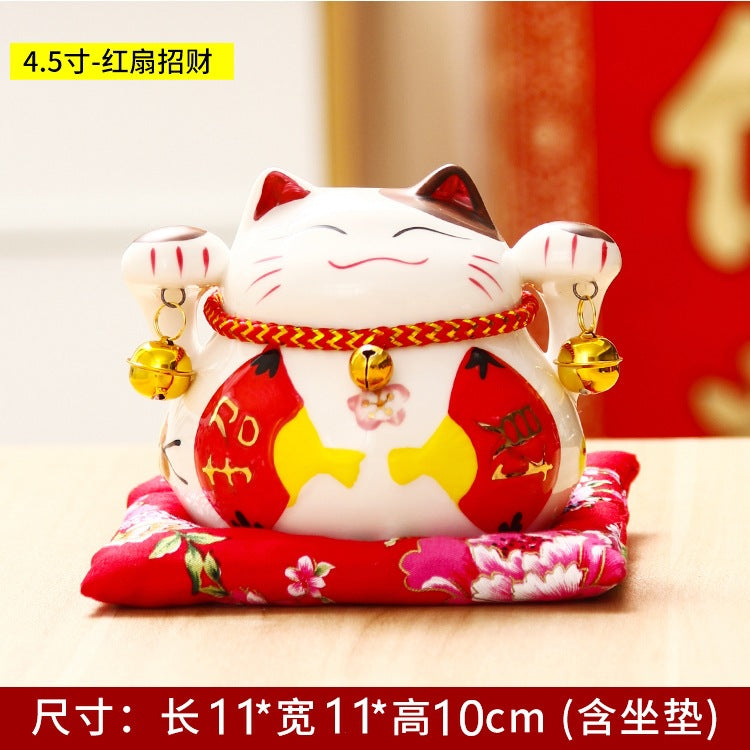 Lucky Cat Ceramic Home Ornament Creative Japanese-style Fortune Cat Small Pocket Store Opening Event Gift Wholesale