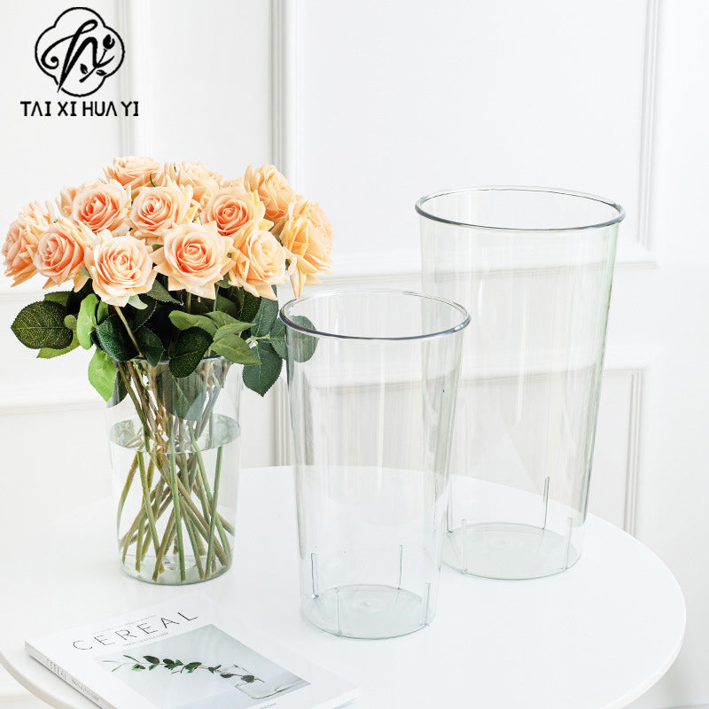 Round acrylic flower bucket household wake flower bucket flower shop special flower transparent bucket manufacturer plastic simple flower device