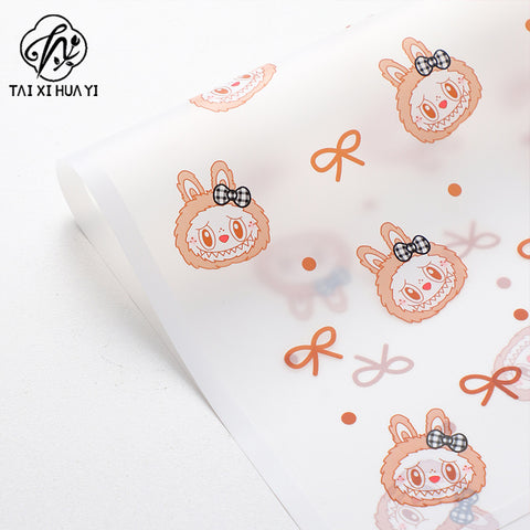 Labubu Magic Edge Heart Bow Korean Fresh Flower Bouquet Wrapping Paper Cartoon Doll Floral Materials Packaging