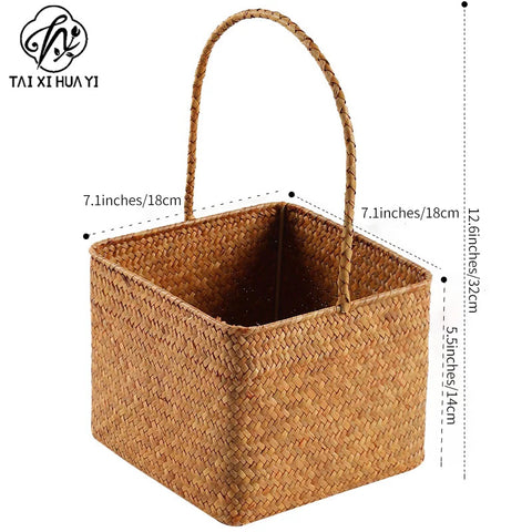 Nordic style seaweed woven basket wedding candy shop souvenir hand-held basket storage flower basket wedding must