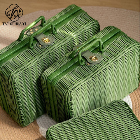 Rattan outdoor leisure picnic basket household PP imitation rattan retro suitcase storage props basket storage basket