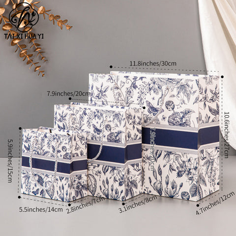 Gift bag, high-end retro color, tote bag, fashionable cross-border paper bag, gift bag, packaging bag can be printed with logo.
