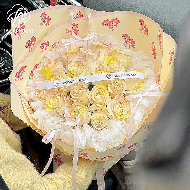 Cross-border hot-selling cartoon pony Baoli Ouya paper thickened waterproof flower flower paper pony head flower packaging material