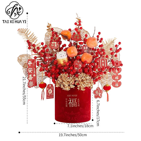 Year of the Horse Lucky Bucket Ornament 2026 Happy New Year Hug Bucket Lucky Fruit Red Fruit Living Room Decoration Spring Festival Atmosphere Decoration