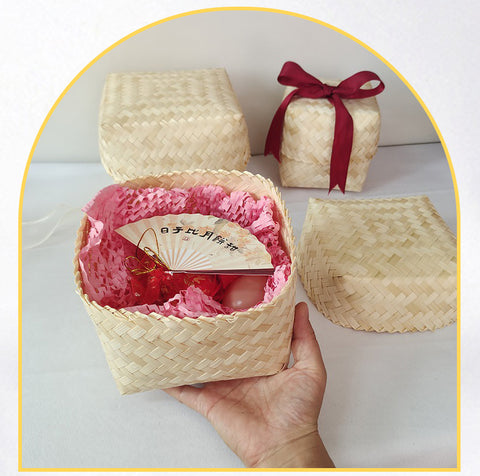 Factory bamboo weaving gift boxes, bamboo boxes, wedding candy boxes, candy baskets, souvenir gift packaging boxes, folk crafts, covered bamboo
