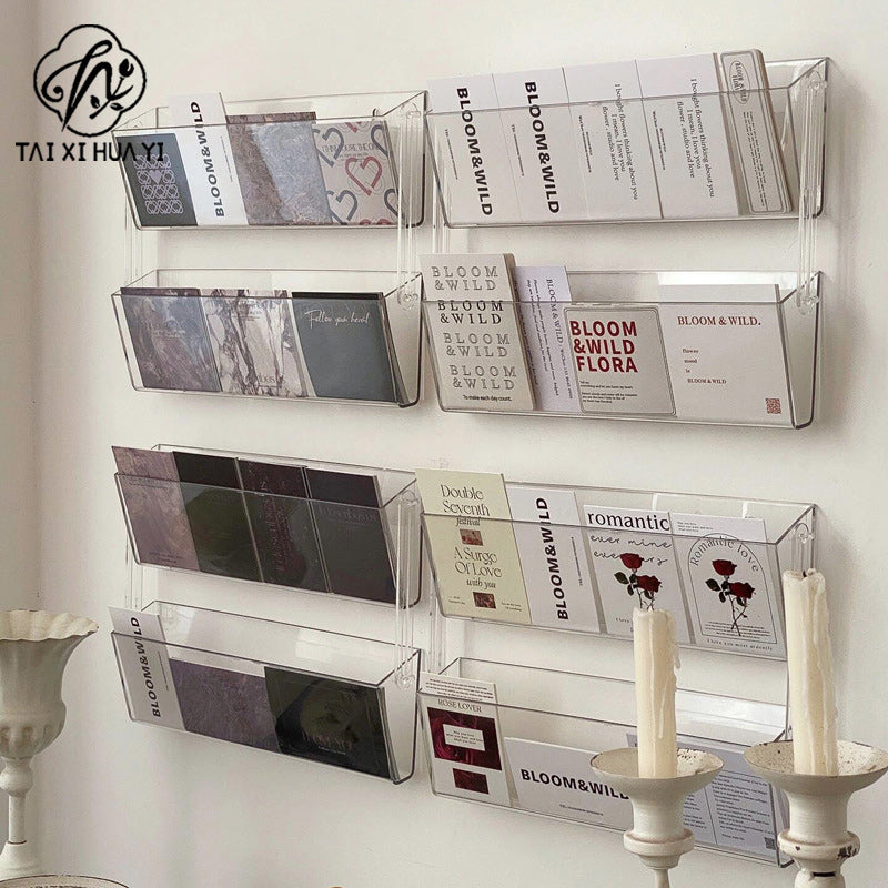 Internet celebrity wall-mounted card storage rack, fully transparent acrylic flower shop bouquet greeting card finishing rack floral materials