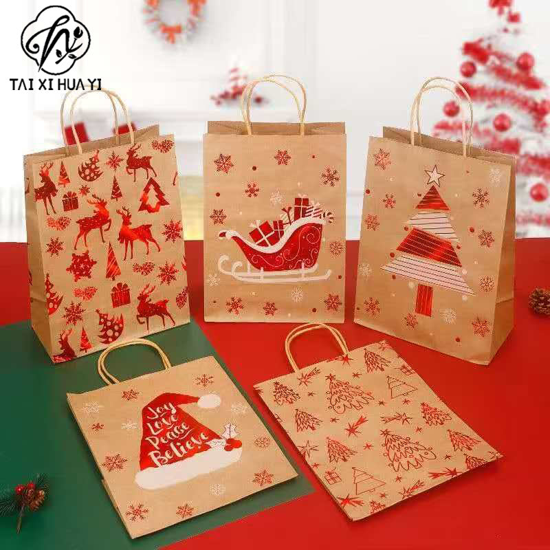 Christmas gift bag cartoon christmas tree souvenir bag holiday party snack packaging bag kraft paper bag