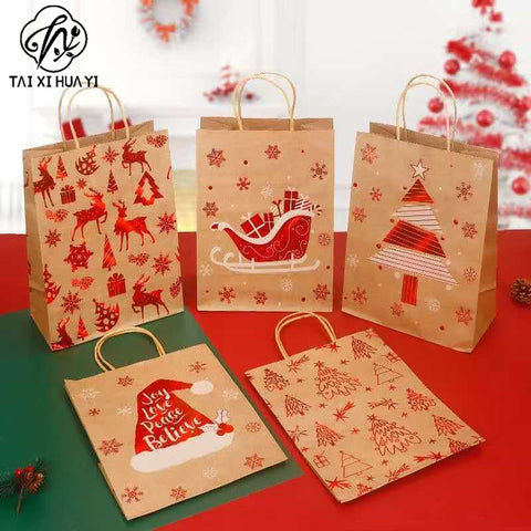 Christmas gift bag cartoon christmas tree souvenir bag holiday party snack packaging bag kraft paper bag