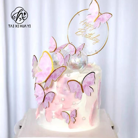 Vibrant Yellow Blue Pink Art Deco Paper Butterfly Cake Toppers for Home Decoration and Anniversary Celebrations