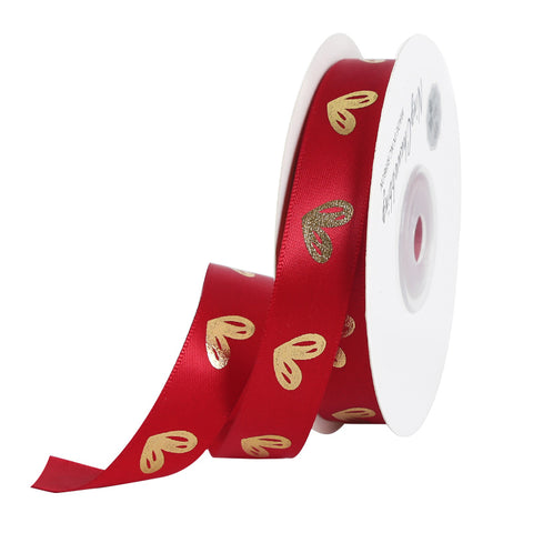 Gold Foil Heart Satin Ribbon Roll DIY Polyester Valentine's Day Christmas Gift Decoration Baking Flower Packaging