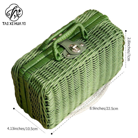 Rattan outdoor leisure picnic basket household PP imitation rattan retro suitcase storage props basket storage basket