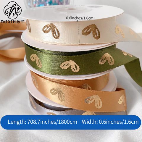 Gold Foil Heart Satin Ribbon Roll DIY Polyester Valentine's Day Christmas Gift Decoration Baking Flower Packaging
