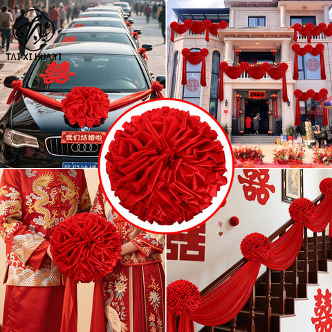 The opening of the big safflower ball, the ribbon cutting award, the unveiling of the red hydrangea wedding car, the new car, the car delivery, and the housewarming door