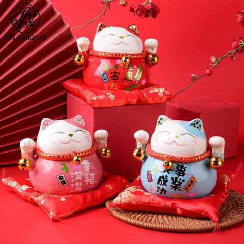 4.5 inch Lucky Cat Cute Cartoon Piggy Bank Ceramic Gift Printing Home Decoration Customer Wholesale Shipping