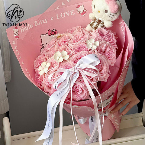 520 new products hello Kitty handmade bouquet wrapping paper handmade DIY flower decoration wrapping paper flower shop materials