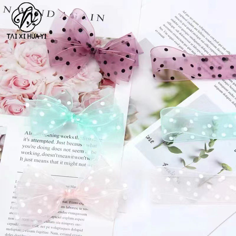 Spot 2.5cm star yarn with flower packaging ribbon polka dot snow yarn webbing bouquet bow ribbon
