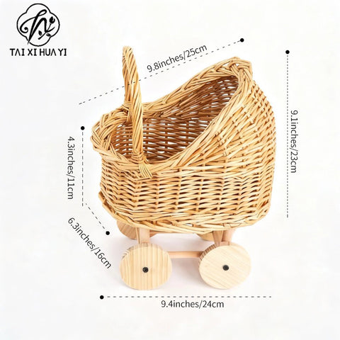 New rattan flower basket baby stroller flower basket flower arrangement flower decoration handmade DIY fruit basket materials