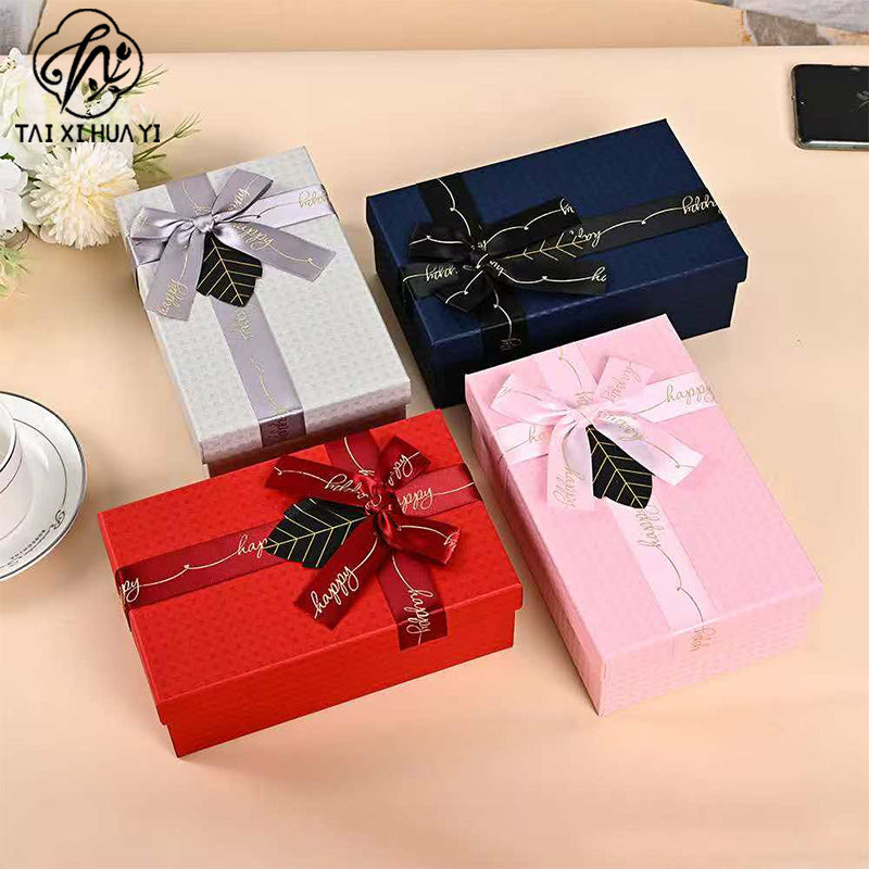 Customized Portable Pink Square Paper Gift Box with UV Coating Bow Mug Set Pen Wine Lid รูปสินค้าหลัก